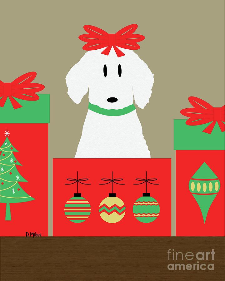 Christmas White Dog in Box Digital Art by Donna Mibus