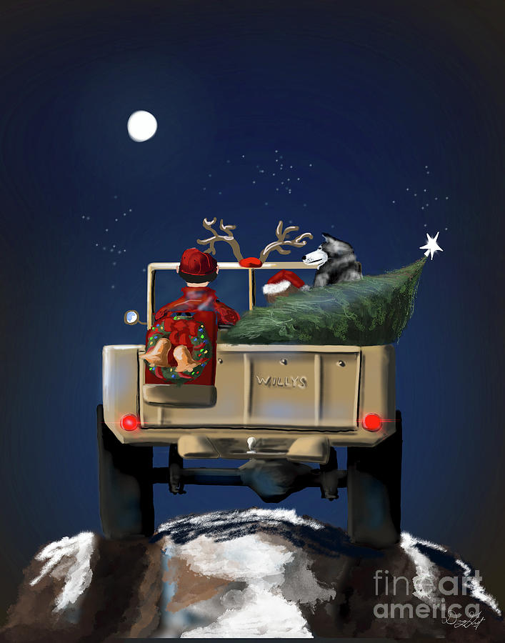 Christmas Willys Digital Art by Doug Gist