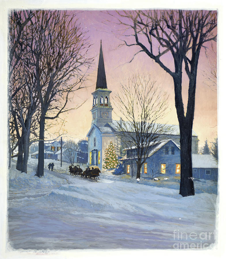 Christmas - Winter View Of Church Painting by Jim Butcher