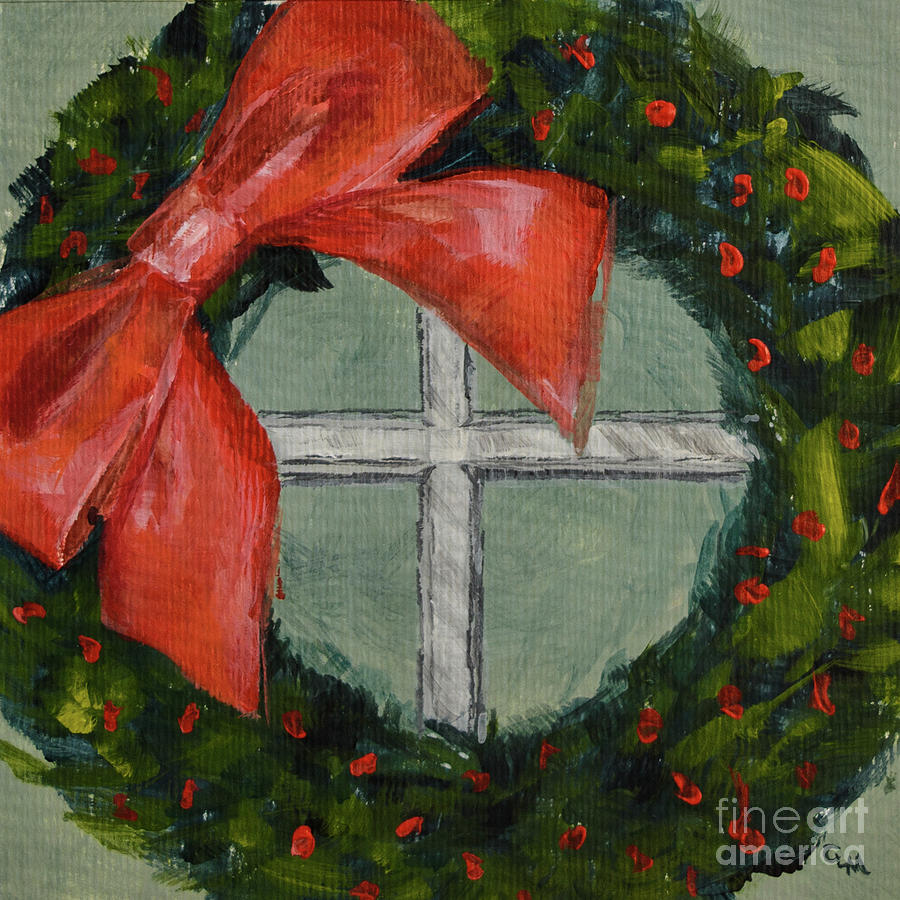 Christmas Wreath Painting by Cheryl McClure