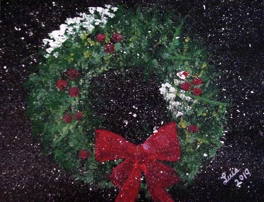 Christmas Wreath Painting by Luis F Rodriguez