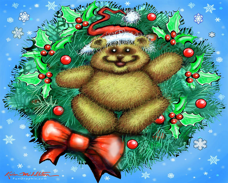 Christmas Wreath n Bear Digital Art by Kevin Middleton