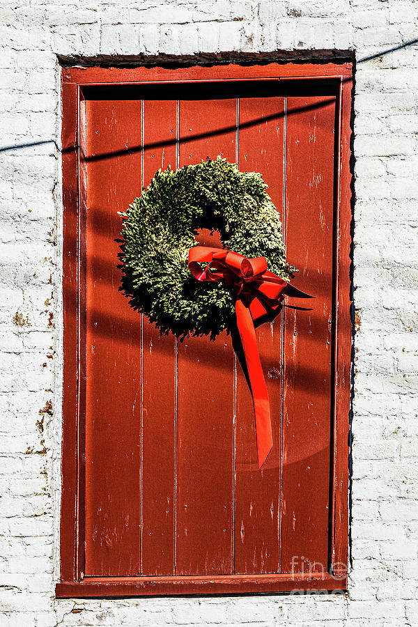 Christmas Photograph - Christmas Wreath on Wooden Shutter by Thomas Marchessault