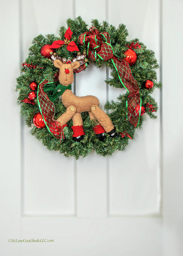 Christmas Wreath With Reindeer Photograph