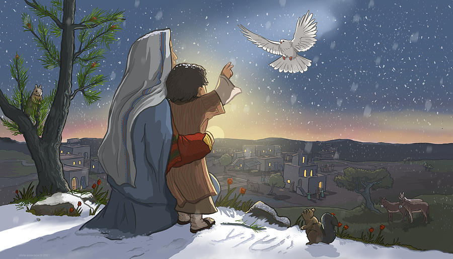 Christmas Young Jesus and Mary in Snow Digital Art by Emerson Design