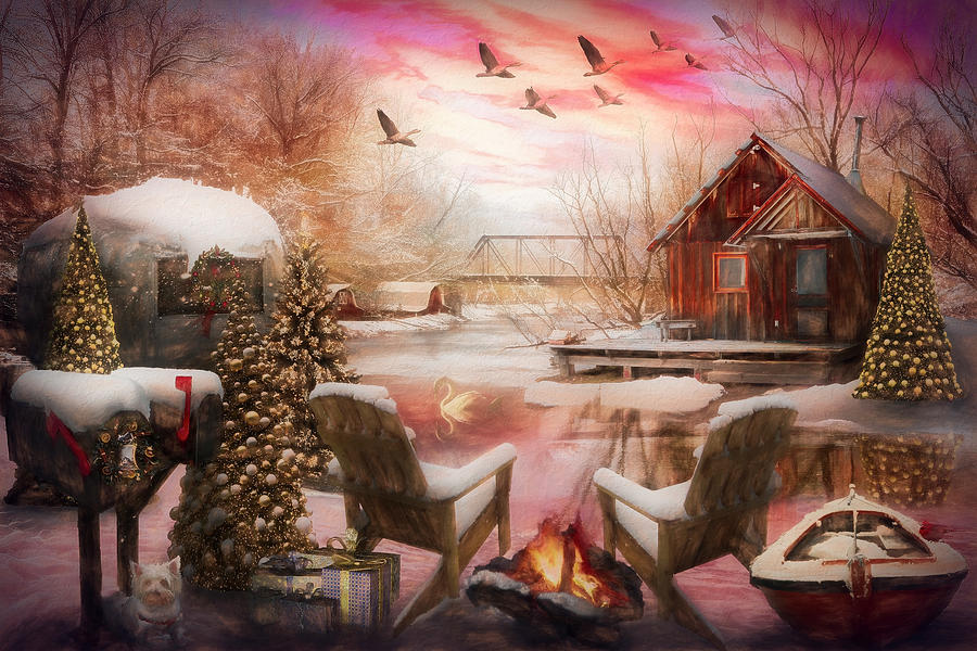 Christmastime Camping Painting Digital Art by Debra and Dave Vanderlaan