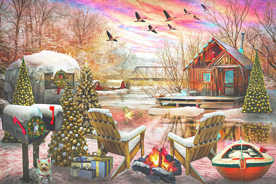 Christmastime Camping Watercolors Photograph by Debra and Dave Vanderlaan