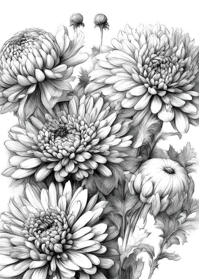 Chrysanthemum Paint a Sketch Digital Art by Delynn Addams