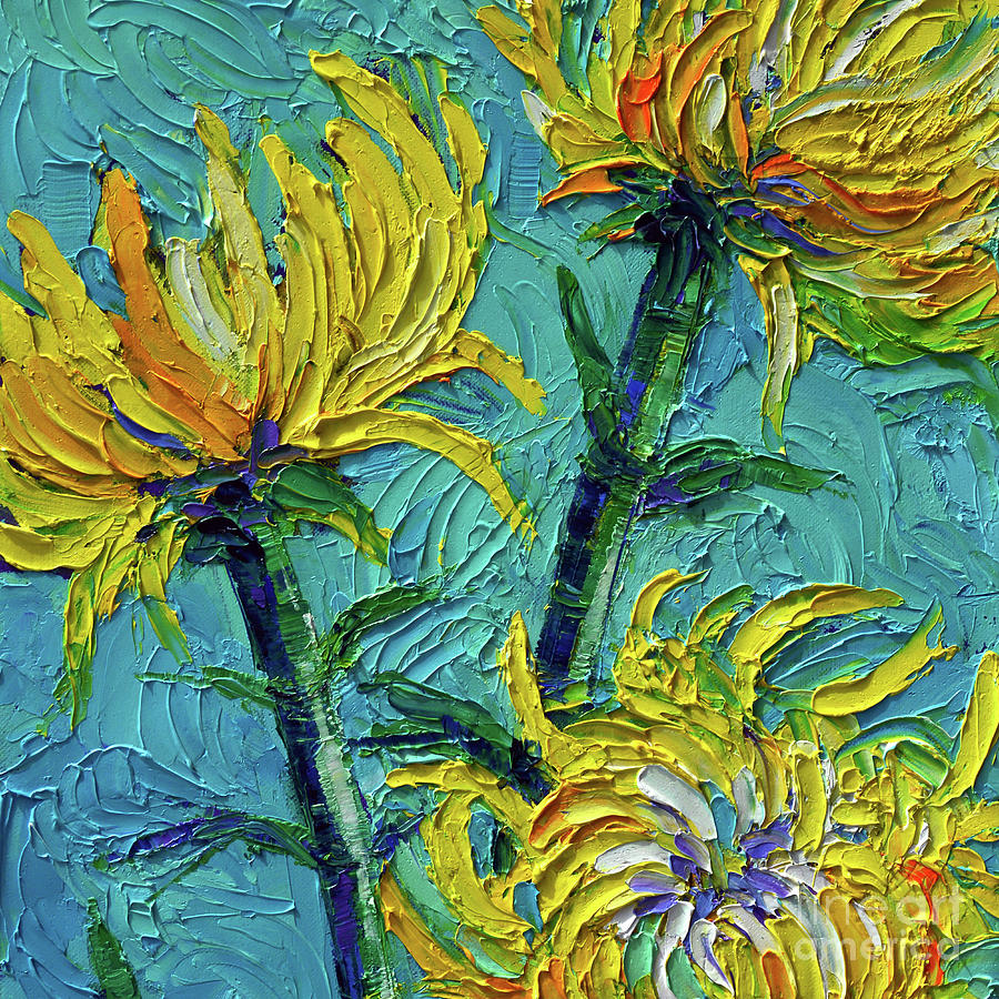 CHRYSANTHEMUMS Detail 1 textured palette knife oil painting Mona Edulesco Painting by Mona Edulesco