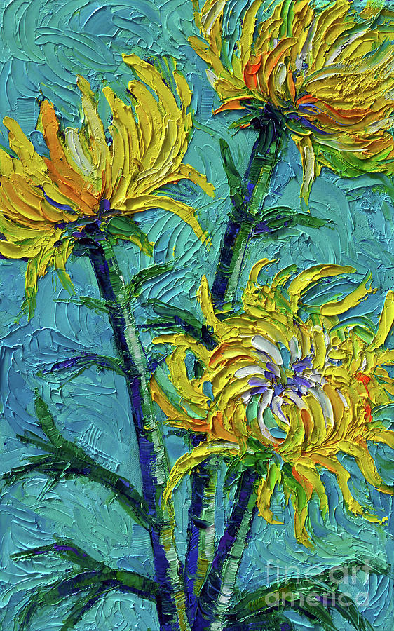 Vincent Van Gogh Painting - CHRYSANTHEMUMS Detail 2 textured palette knife oil painting Mona Edulesco by Mona Edulesco