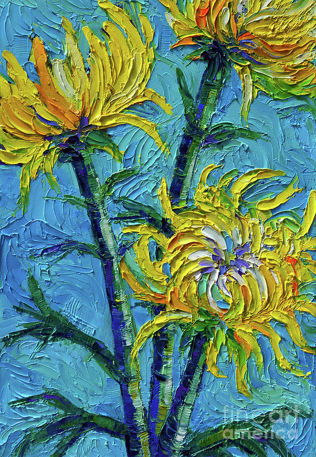 Vincent Van Gogh Painting - CHRYSANTHEMUMS Detail 3 textured palette knife oil painting Mona Edulesco by Mona Edulesco