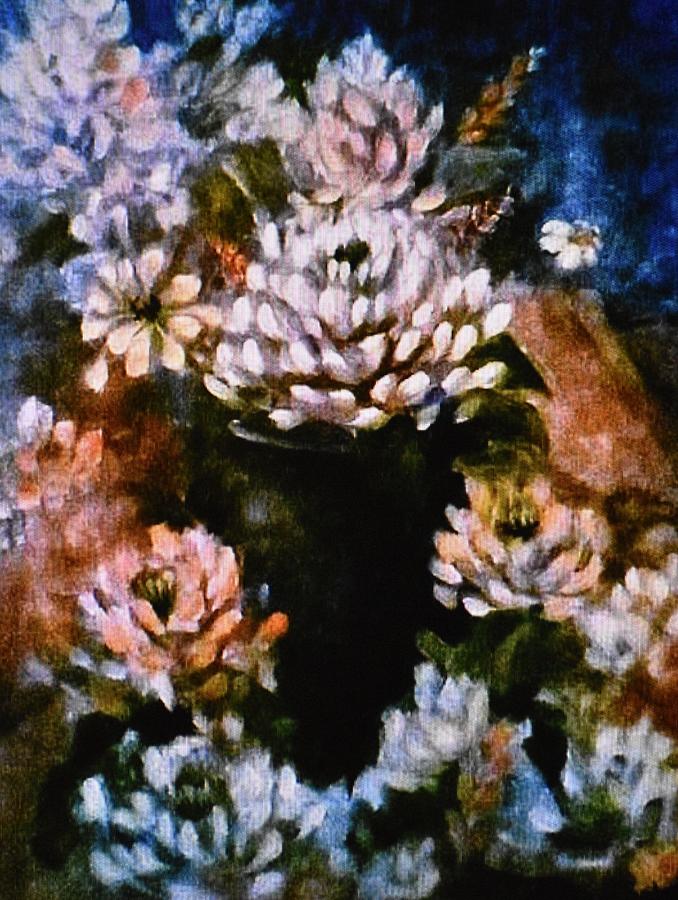 Chrysanthemums in Black Vase Painting by Francesca Schomberg