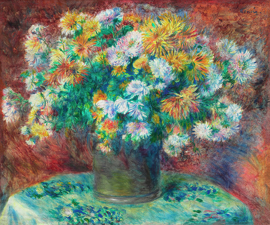 Chrysanthemums. Pierre-Auguste Renoir, French, 1841-1919. Painting by Pierre Auguste Renoir -1841-1919-