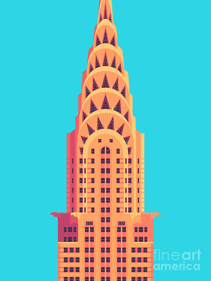 Architecture Digital Art - Chrysler Building - Cyan by Organic Synthesis