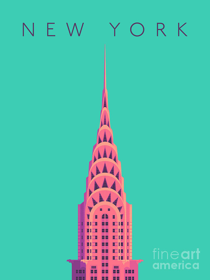 Chrysler Building Digital Art - Chrysler Building Minimal - Text Green by Organic Synthesis