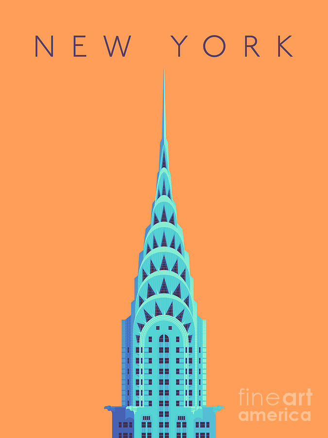 Chrysler Building Digital Art - Chrysler Building Minimal - Text Orange by Organic Synthesis