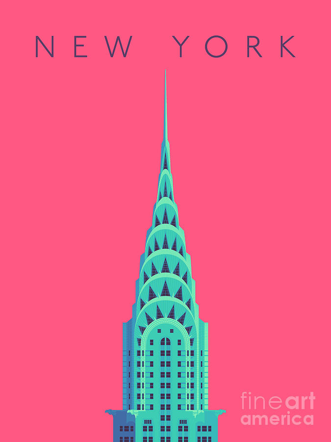 Chrysler Building Digital Art - Chrysler Building Minimal - Text Red by Organic Synthesis