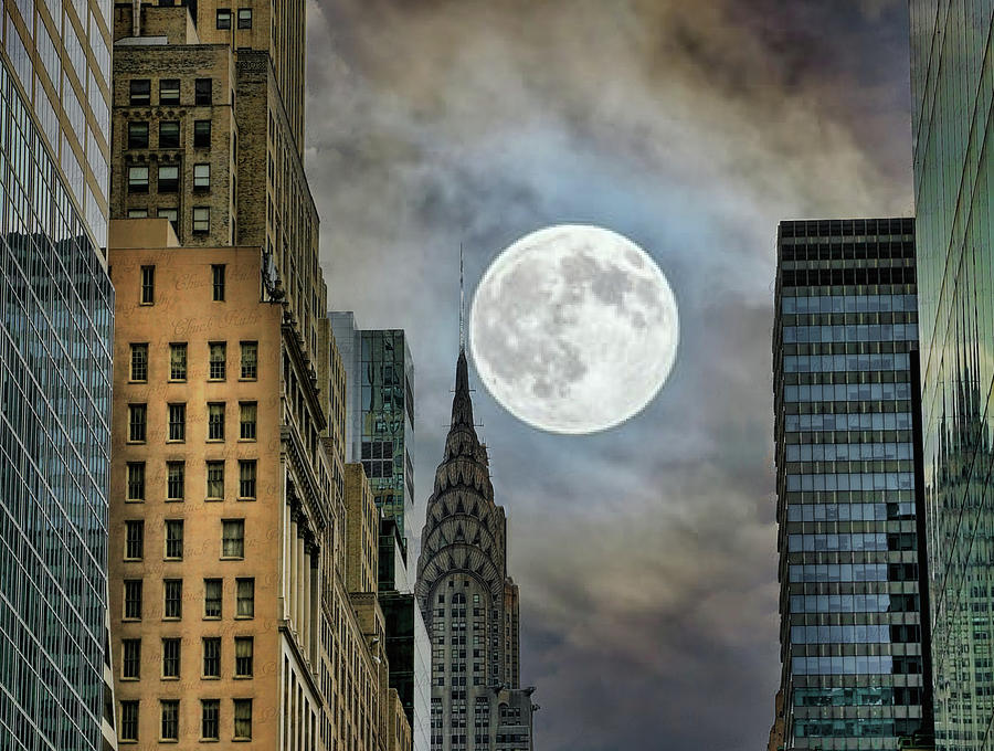 Chrysler Building Photograph - Chrysler Building New York City Color Full Moon Architecture  by Chuck Kuhn