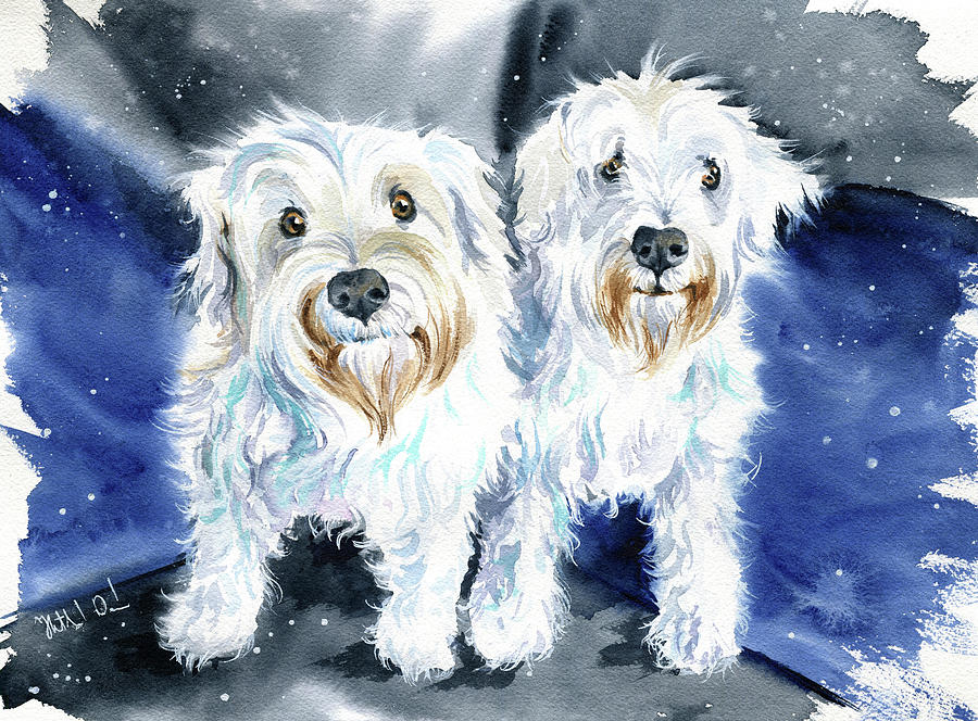 Chuck and Max White Schnauzer Dog Painting Painting by Dora Hathazi Mendes