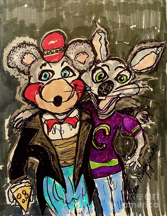 Portrait Mixed Media - Chuck E Cheese Pizza Before And After by Geraldine Myszenski