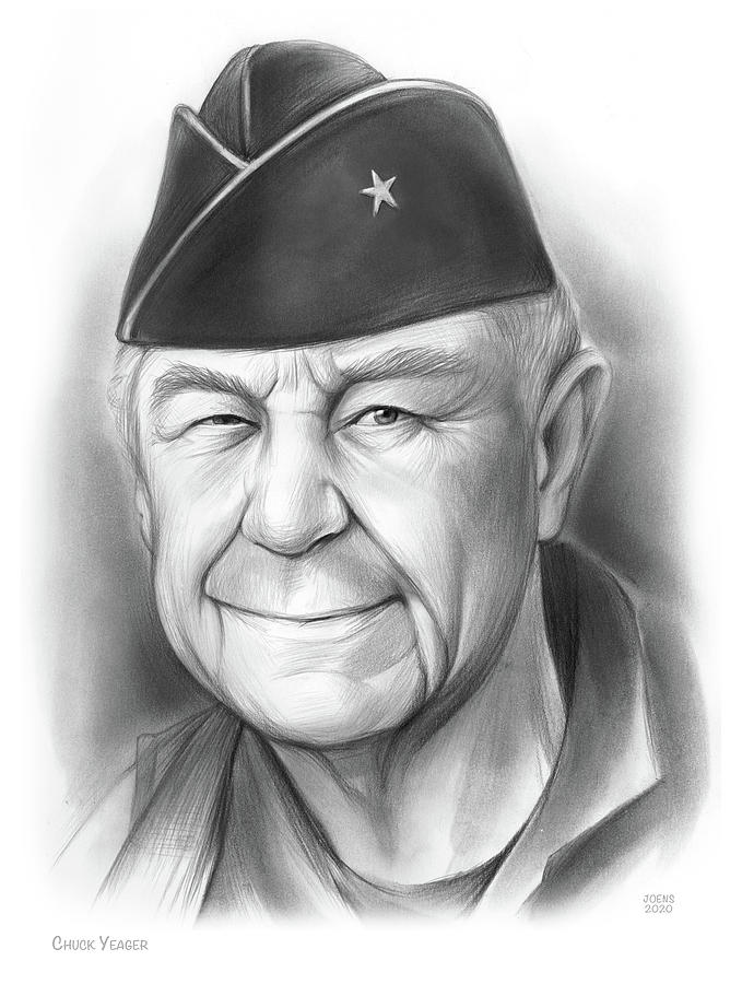 Chuck Yeager - Pencil Drawing by Greg Joens