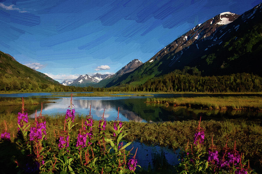 Chugach National Forest Alaska, Oil Painting Ca 2020 By Ahmet Asar Digital Art