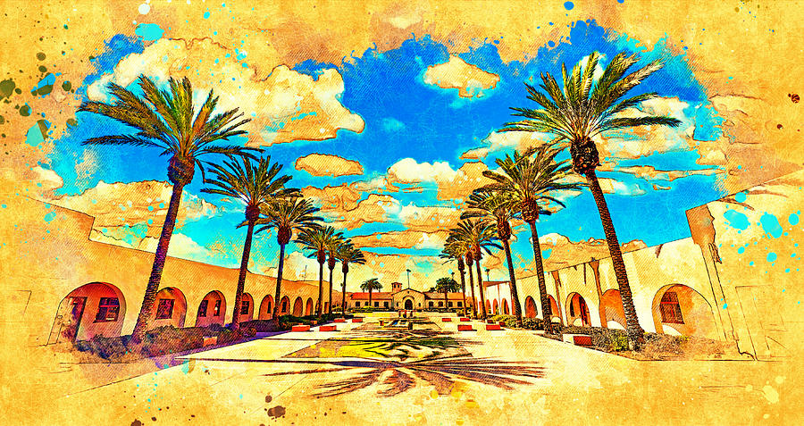 Chula Vista city hall and civic center - digital painting Digital Art by Nicko Prints