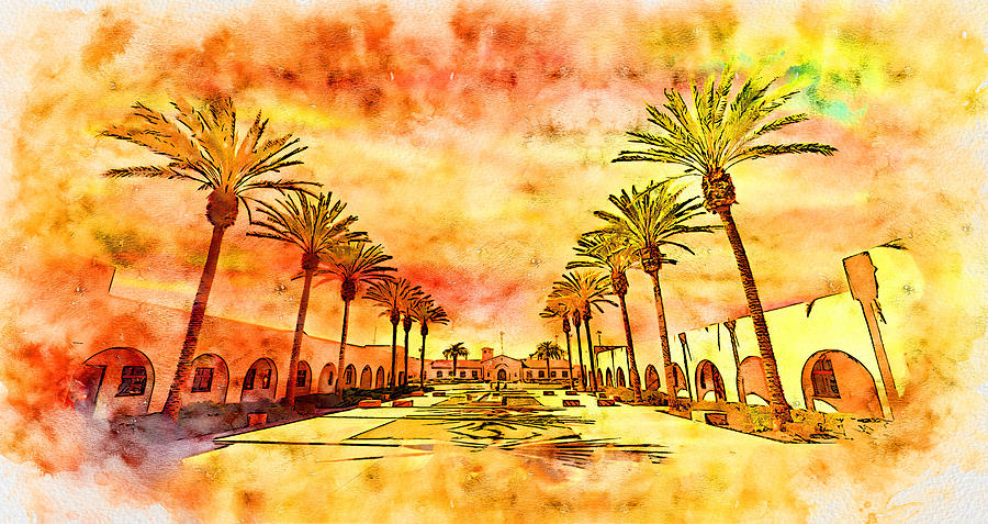 Chula Vista city hall and civic center - pen and watercolor painting Digital Art by Nicko Prints