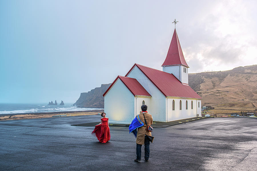 Church above Reynisfjara black sand beach, Iceland Photograph by Dubi Roman