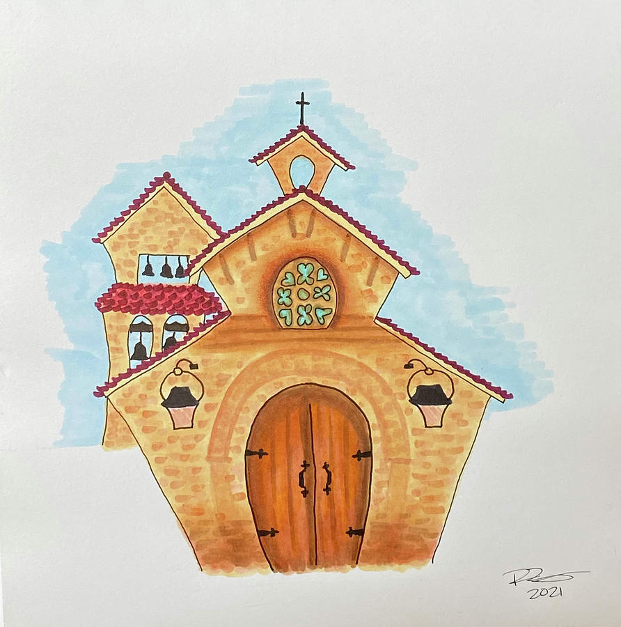 Church at Altos de Chavon Drawing by Rebekah Zivicki
