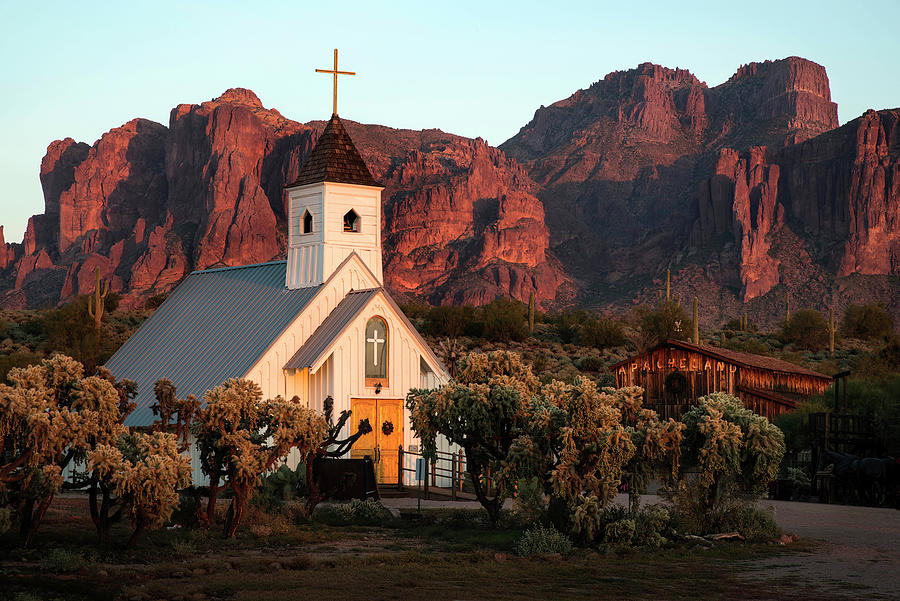Church at the Superstition Mountains Arizona Photograph by Dave Dilli