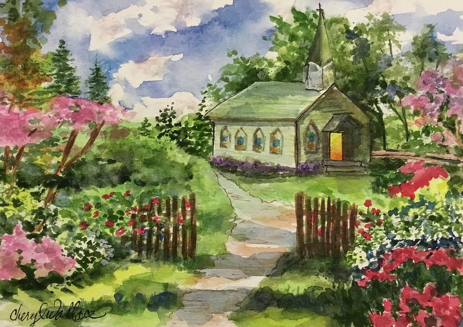 Church by the Wildwood Painting by Cheryl Wallace