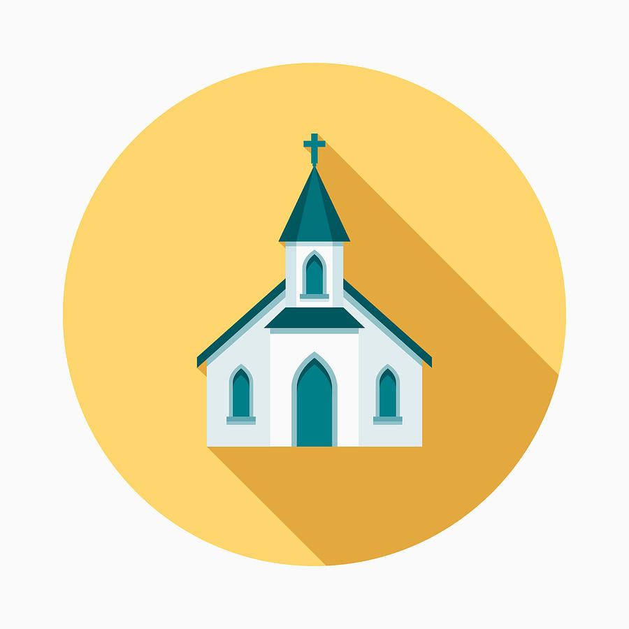 Church Flat Design Easter Icon with Side Shadow Drawing by Bortonia