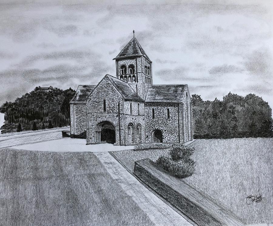 Romanesque Drawing - Church in Domfront by Tony Clark
