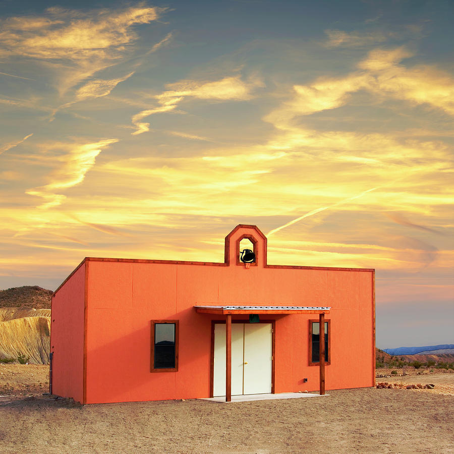 Church in the desert Southwestern USA at Sunset Photograph by Bob Pardue