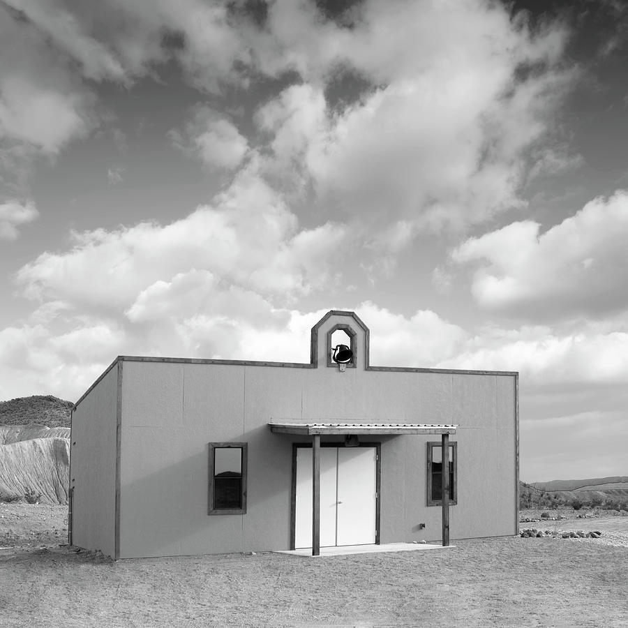 Church in the desert Southwestern USA Square BW Photograph by Bob Pardue