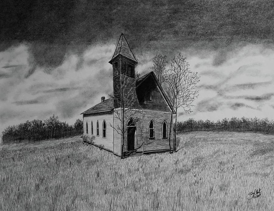 Church In the Field  Drawing by Tony Clark