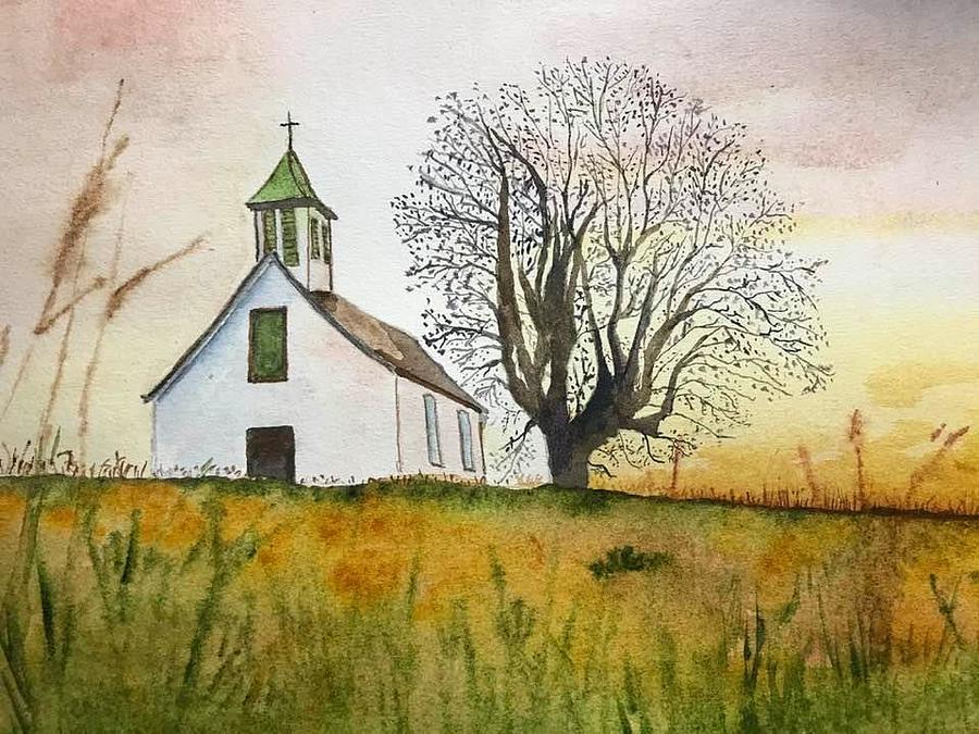 Church in the prairie Painting by Cathy Meis - Fine Art America