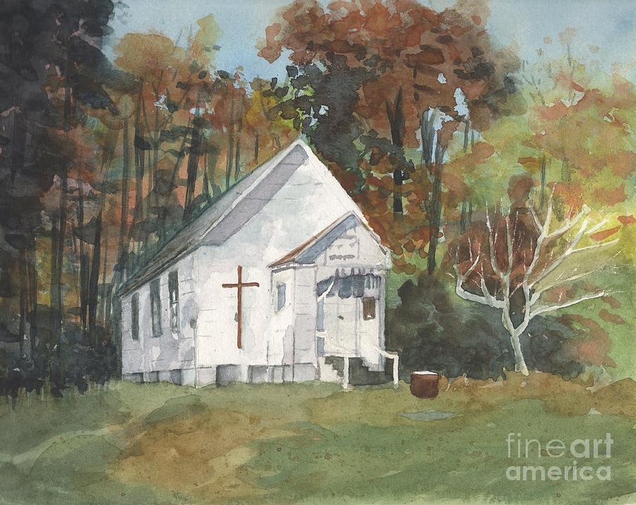Church in Woods Painting by Vicki B Littell