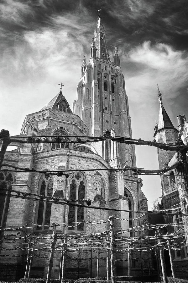 Church of Our Lady Bruges Belgium Black and White Photograph by Carol Japp