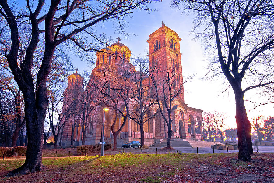 Church of Saint Mark amd park in Belgrade dawn view Photograph by Brch Photography