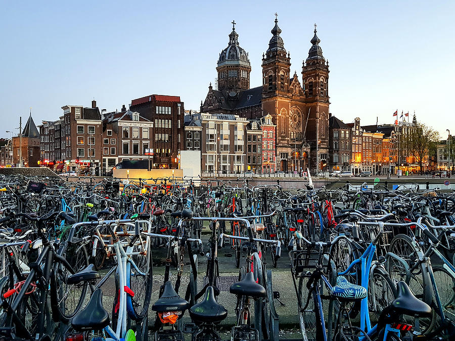 Church of Saint Nicholas with bikes, Amsterdam, Netherlands Photograph by Frans Sellies