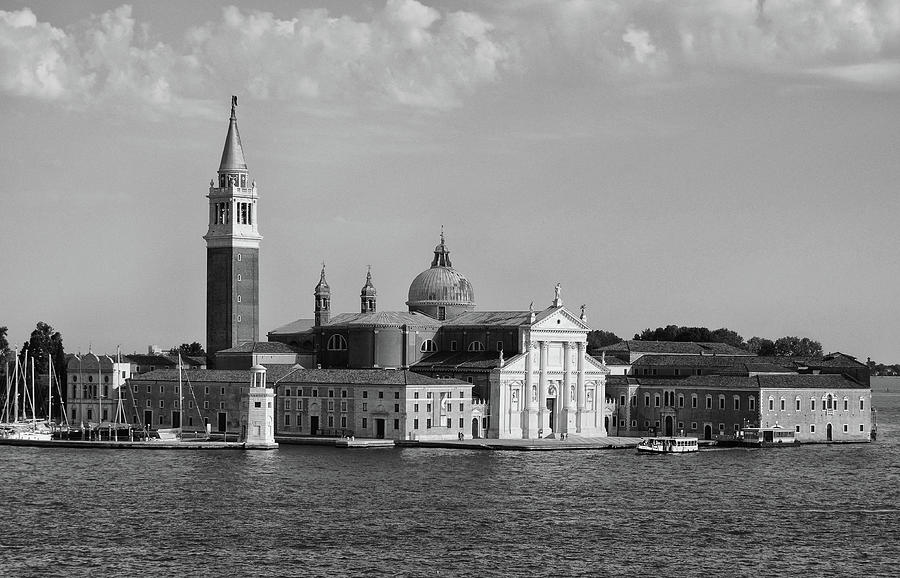 Church of San Giorgio Maggiore in Venice Italy Black and White Photograph by Shawn OBrien
