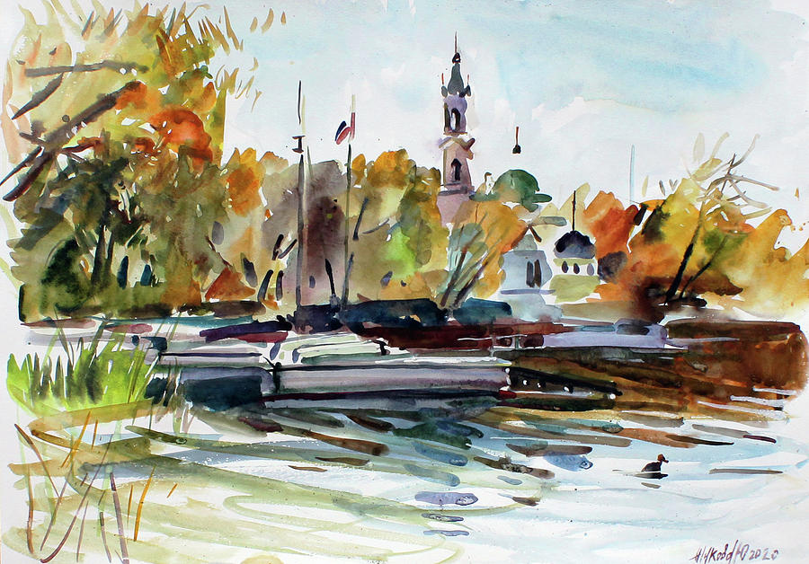 Church on Lake Beloye Painting by Juliya Zhukova