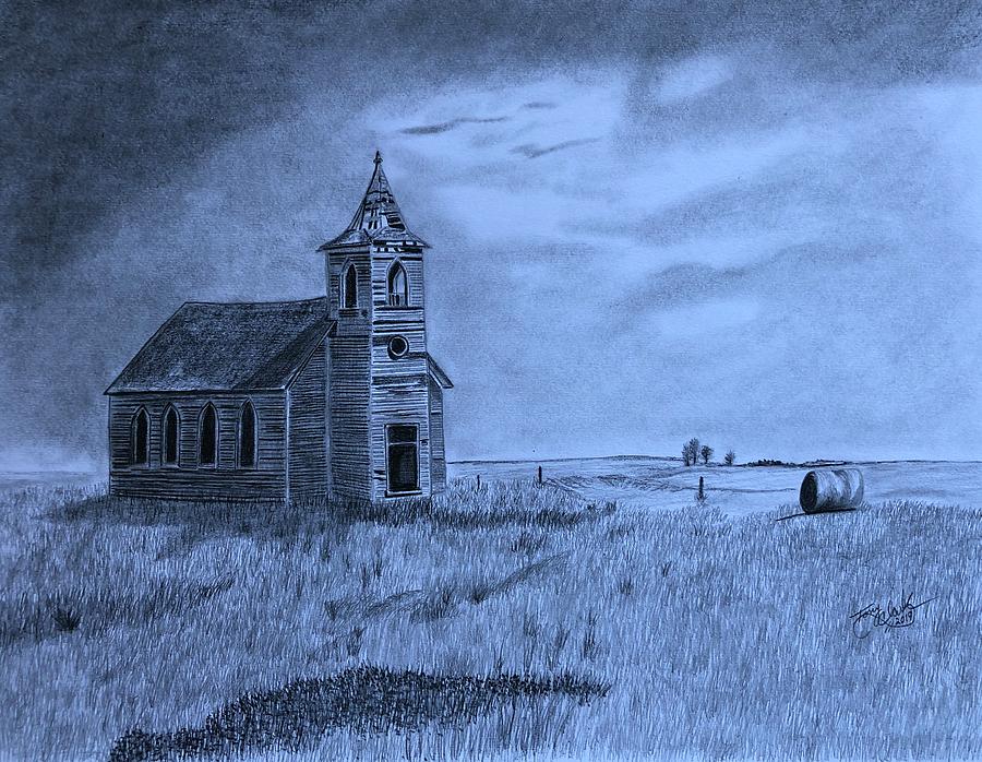 Church on the Prairie Drawing by Tony Clark