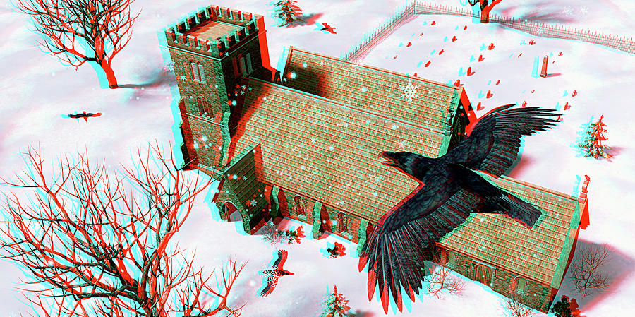 Church Ravens 3D Anaglyph Digital Art by Peter J Sucy