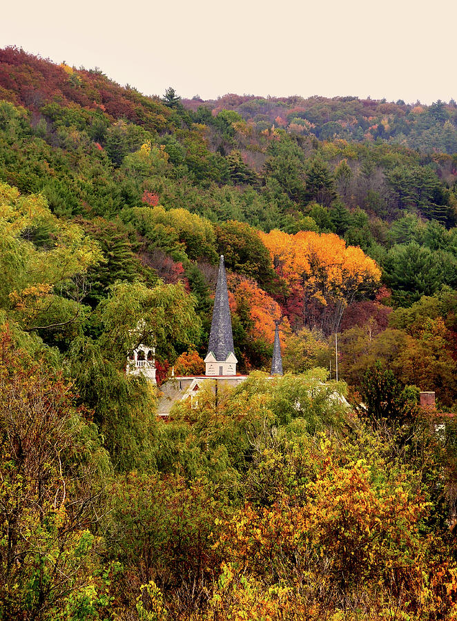 Church Spires Announce the Foliage in Vermont Photograph by Nancy Griswold