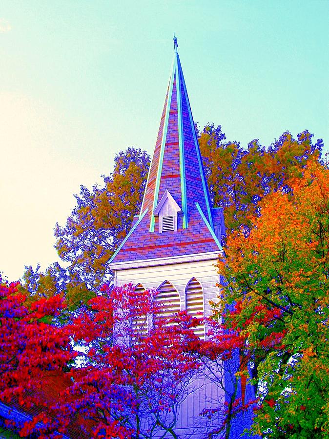 Church Steeple in Autumn Photograph by Liza Dey