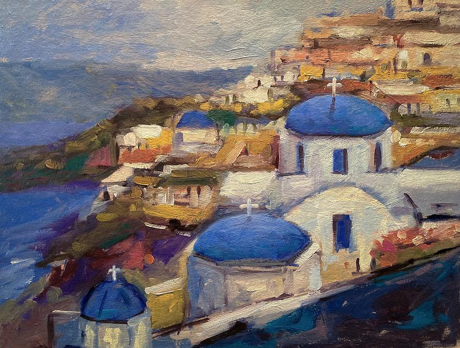 Churches in Santorini Painting by R W Goetting