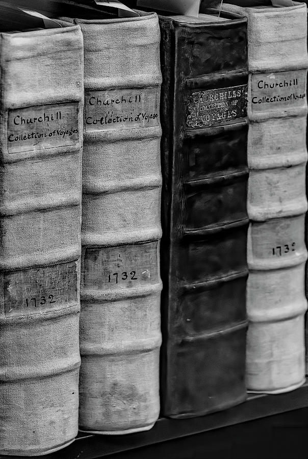 Churchill Collection Of Voyages BW Photograph by Susan Candelario